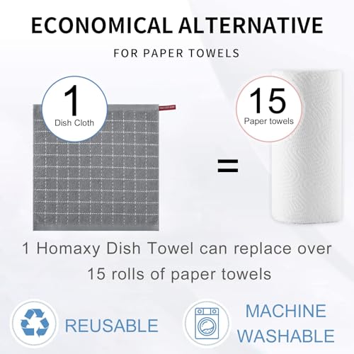 100% Cotton Terry Kitchen Dish Cloths (Grey / 12 X 12 - 6 Pack)