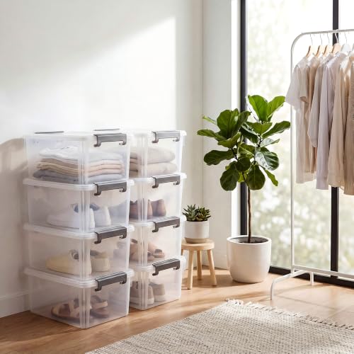 6 Packs 17 QT Plastic Storage Bins with Lids Large Stackable Storage Containers for Organizing Clear Storage Box for Garage (17 Qt. - 6 Packs / Clear White)