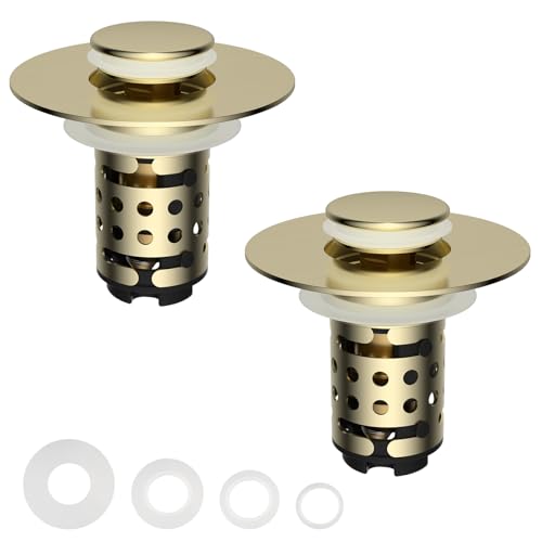 2PCS Universal Bathroom Sink Drain Strainer Hair Catcher (Brushed Gold)