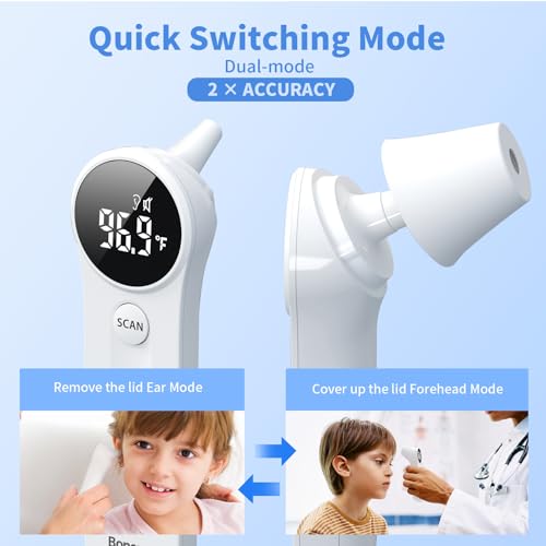 Ear and Forehead Thermometer for Adults and Kids (White)