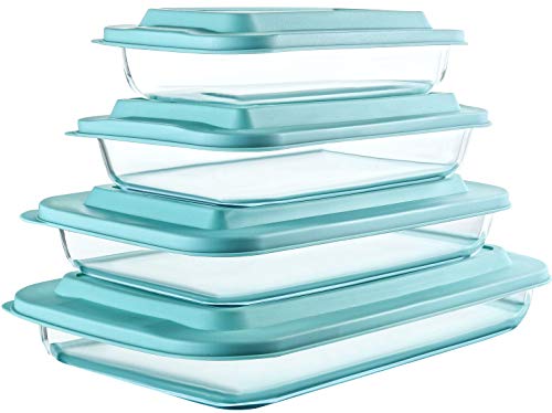 8 Piece Deep Glass Baking Dish with Lids (Green)