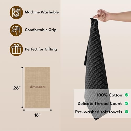 Cotton Kitchen Towel with Hanging Loop 16x26 inches (Set of 4 / Black)