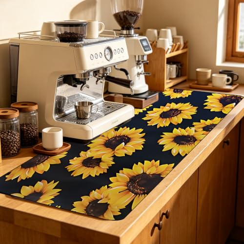 Coffee Mat for Countertop Sunflower Large Dish Drying Mat (Sunflower / 17" x 30")
