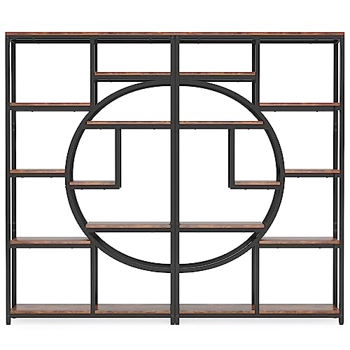 Bookshelf Industrial Etagere Bookcase (Rustic Brown / 2 Pack)