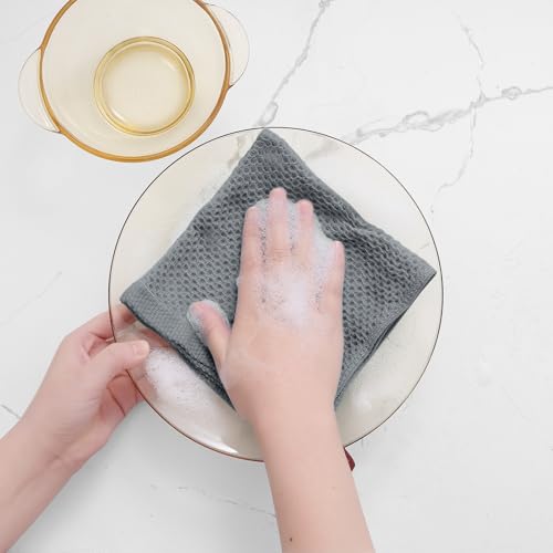 100% Cotton Waffle Weave Kitchen Dish Cloths 12 (Grey / 12 X 12 - 12 Pack)
