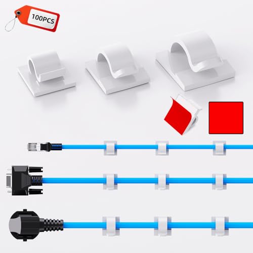 100 PCS White Adhesive Cable Clips Cord Organizer (White)