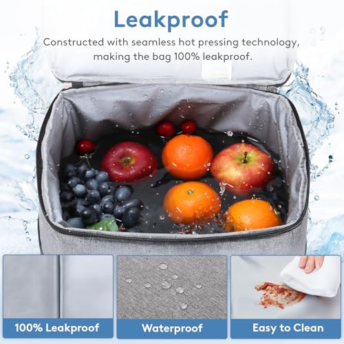 Cooler Bag 30 Cans Collapsible and Insulated Large Lunch Bag Leakproof Soft Cooler Portable for Camping (30-Can(20L) / Gray)