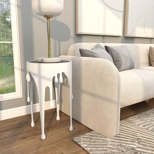 Aluminum Metal Abstract Side Table 16" x 16" x 25" (White)