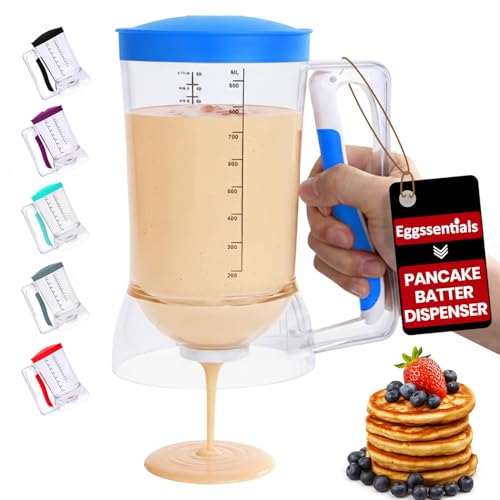 Pancake Batter Dispenser with Squeeze Handle Pancake Dispenser (Blue / 4 Cup Capacity)