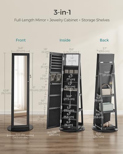 360° Swivel Jewelry Cabinet (Black / Framed Mirror, Classic)