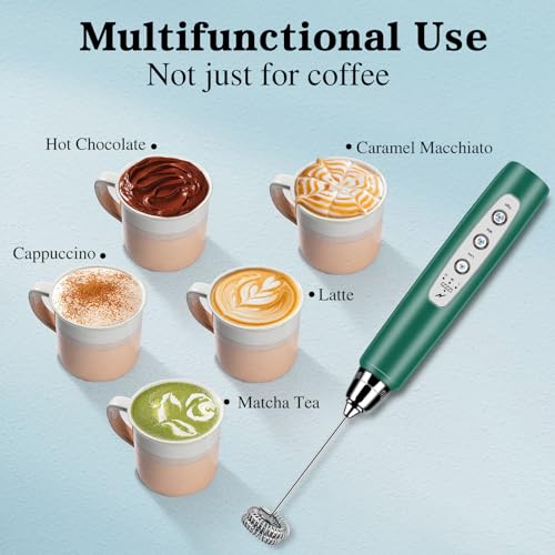 Milk Frother Wand Rechargeable Handheld Whisk Coffee 3 Speed Adjustable (Basic Frother / Green)