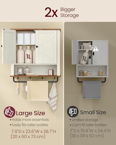 Bathroom Cabinet with Towel Bar (Rustic White / 2Doors（28.7"H）)