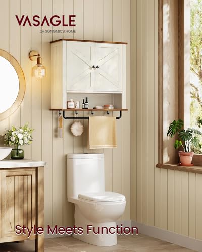Bathroom Cabinet with Towel Bar (Rustic White / 2Doors（28.7"H）)