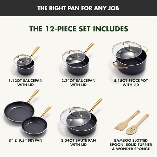 12 Piece Nonstick Swift Cookware Set (12pc Pots & Pans Set / Black)