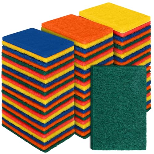 100 Pcs Heavy Duty Scouring Pads Bulk for Kitchen Dish (Multicolor)