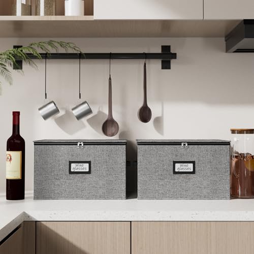 Wine Glass Storage Box with Dividers (Grey / 2 Pack Wine Glass Storage Box)
