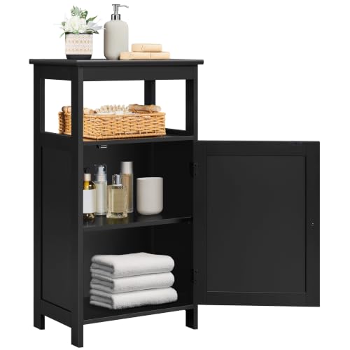 Small Bathroom Storage Cabinet with Door & Open Shelf (Black)