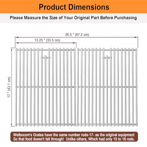 Waltboar 17 " Stainless Steel Grates (Fits Nexgrill & Kenmore Series Grills)