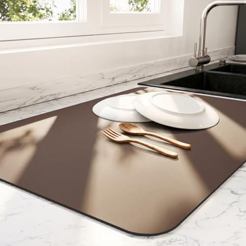 Dish Drying Mat for Kitchen Counter (Brown / 18" x 28")