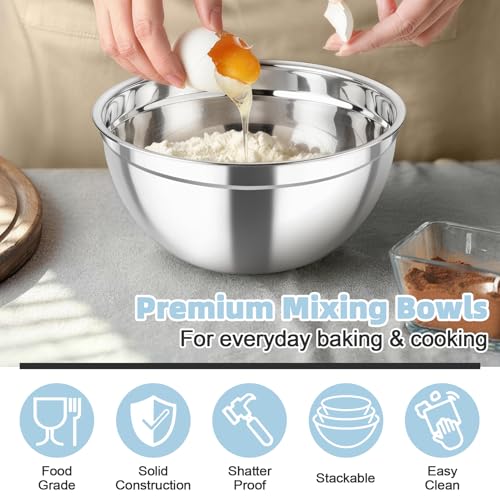 Mixing Bowls Stainless Steel Nesting Salad Bowls & Airtight Lids (Black)