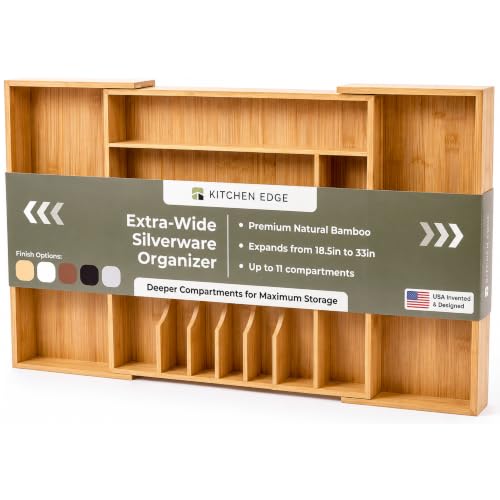 Silverware & Utensil Drawer Organizer (Natural Bamboo / From 18" to 33" Wide)