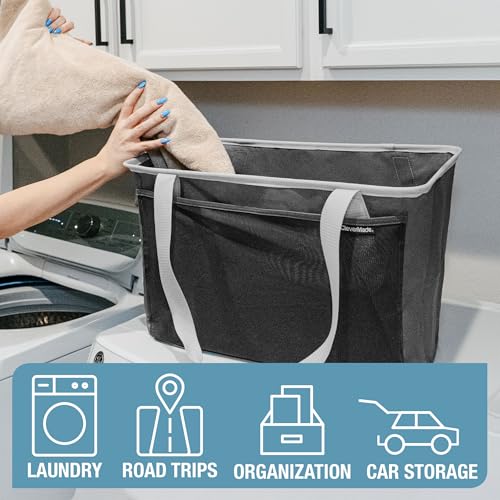 Collapsible Tote Baskets With Handles (Gray/Gray / 64l - 2 Pack)