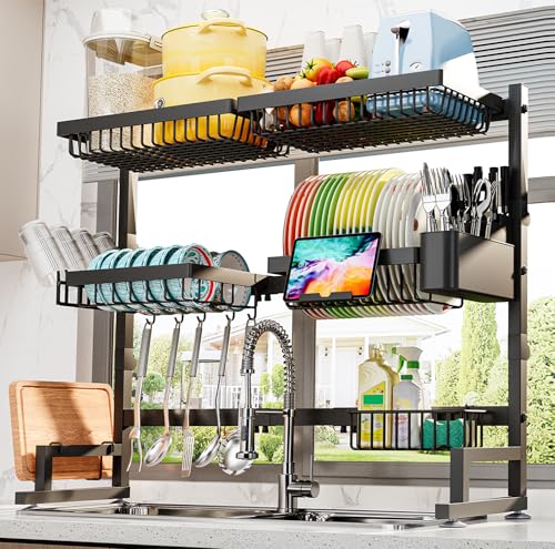 Over The Sink Dish Drying Rack (Black / 27" - 40"L x 12"W x 32.5" - 37"H)