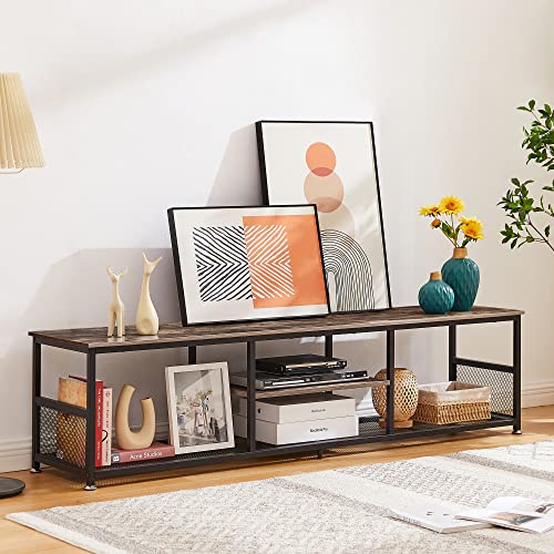 TV Stand for Televisions up to 80 Inch 70" Entertainment Center with Open Storage Shelves for Living Room (Brown+metal / 70 Inches / N0 Power Outlets)