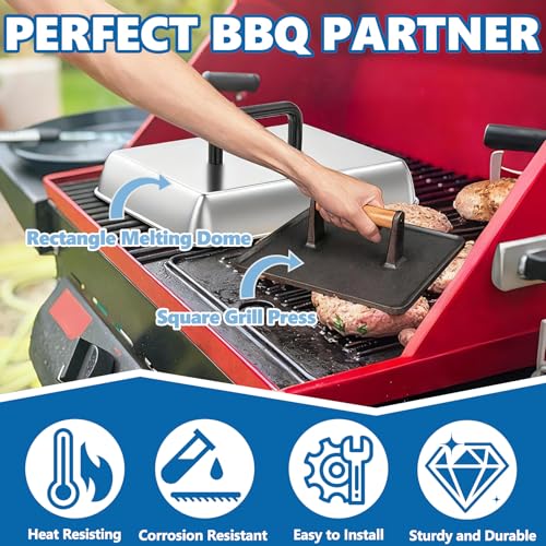 Griddle Basting Cover Dome & Square Burger Press for Blackstone Accessories (14InDome+10In Press)