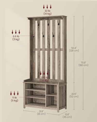 Hall Tree with Bench and Shoe Storage (Heather Greige)