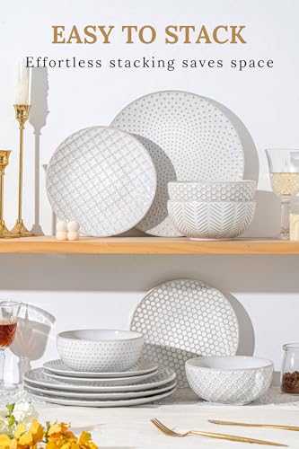 16 Piece Ceramic Plates and Bowls Set (White / 16Pcs (Service for 4))