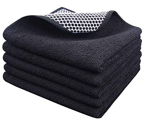 Dish Cloth for Washing Dishes Kitchen Washcloth Cleaning Cloth (Black / 12inchx12inch 5pack)