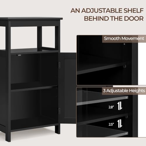 Small Bathroom Storage Cabinet with Door & Open Shelf (Black)