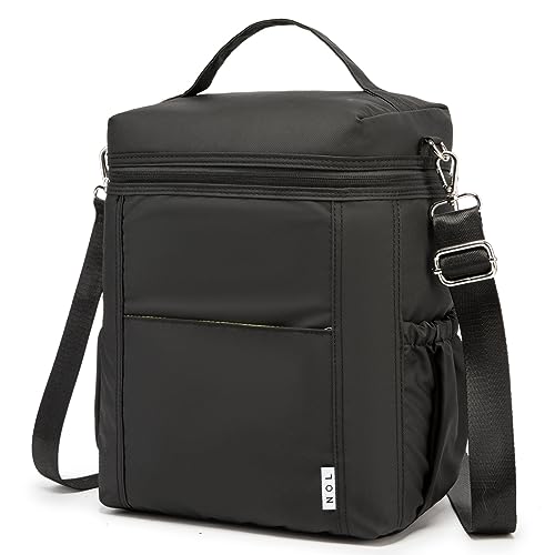 NOL Insulated Lunch Bags for Women Cooler Bag Lightweight Nylon Waterproof Lunch Box for Work (Black / Large (12 Liters))