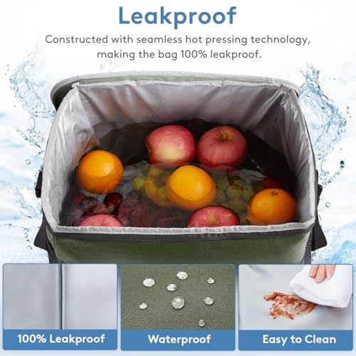 Cooler Bag 60 Cans Collapsible and Insulated Large Lunch Bag Leakproof Soft Cooler Portable for Camping (60-Can(40L) / Green)