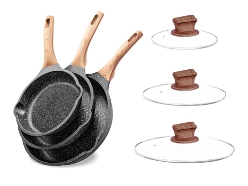 Non Stick Frying Pan Set with Lids (6 PCS - Black Frying Pan Set)