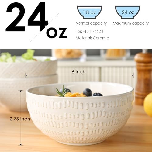 24 OZ Large Soup Bowls Set of 4 (6 INCH)