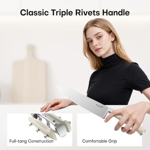 Upgraded Knife Set High Carbon Stainless Steel Sharper Blade Ergonomic Handle (Ivory Pro / 15)