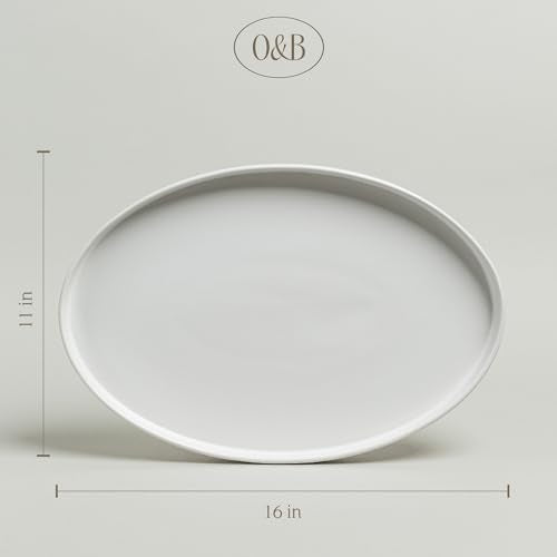 Over&Back Stackable Stoneware Serving Platter (Semi-matte White / 16" x 14" x 1.6")