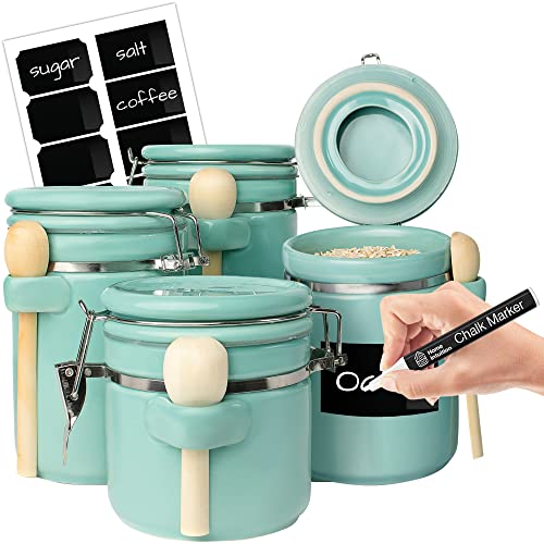 4 Piece Ceramic Kitchen Canisters Set (Turquoise)