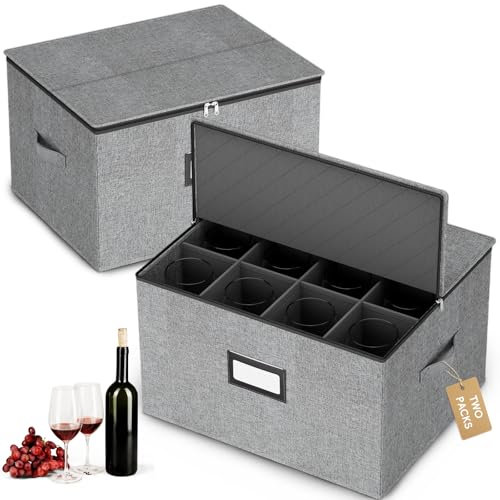 Wine Glass Storage Box with Dividers (Grey / 2 Pack Wine Glass Storage Box)