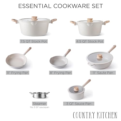 Non Stick Cast Aluminum Cookware Set (Cream Round Handle / 11 Pc.)