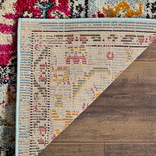 Monaco Collection Area Rug (10' x 14' (Rectangular) / Light Blue/Fuchsia)