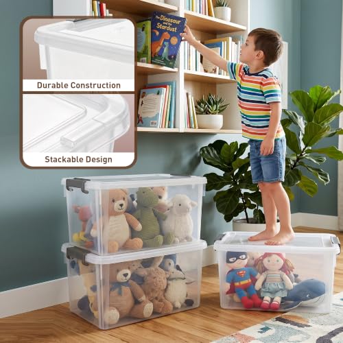 6 Packs 32 QT Plastic Storage Bins with Lids Large Stackable Storage Containers for Organizing Clear Storage Box for Garage (32 Qt - 6 Packs / Clear White)