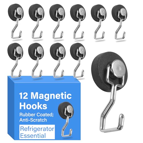 Magnetic Hooks for Grill & Refrigerator (12 Pack / Sliver)