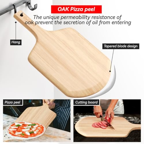 16'' Cordierite Pizza Stone for Oven and Grill with Pizza Peel Set (16 x 14 inch)