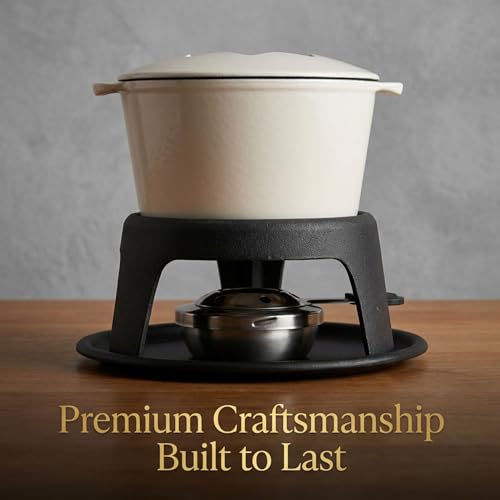 Cast Iron Fondue Pot Set for Chocolate Cheese (A. Cast Iron Fondue - White)