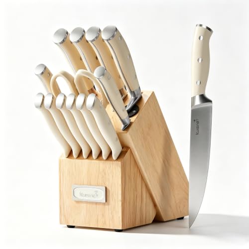 Upgraded Knife Set High Carbon Stainless Steel Sharper Blade Ergonomic Handle (Ivory Pro / 15)