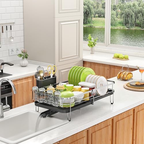 Expandable Dish Drying Rack for Kitchen Counter (Silver)
