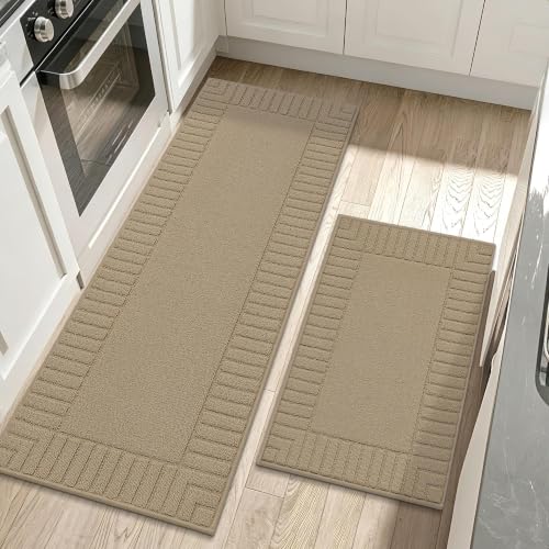 Kitchen Rugs Non Slip Washable 2PCS (Taupe / 24"x35"+24"x60" (Rectangular))